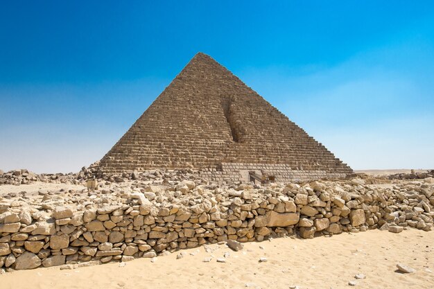 Pyramids with a beautiful sky of Giza in Cairo, Egypt.