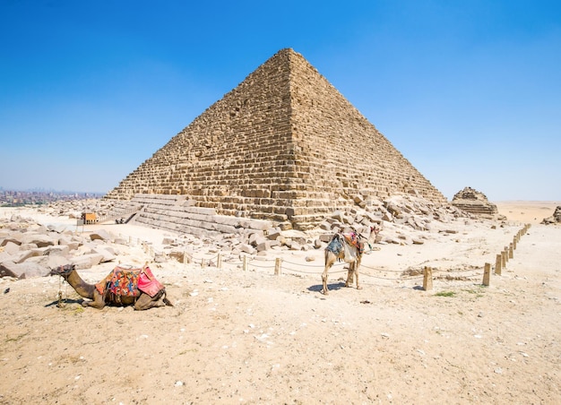 Pyramids with a beautiful sky of Giza in Cairo Egypt