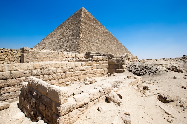 Pyramids with a beautiful sky of Giza in Cairo, Egypt.