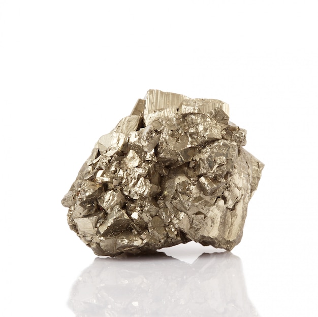 Pyrite crystals on white