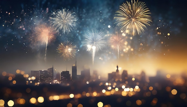 pyrotechnics and fireworks in city background with city sky