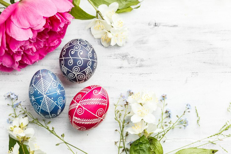 Photo pysanky ukrainian easter eggs on shabby background