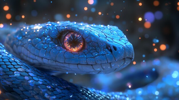 python is symbolized by a glowing snake representing code algorithms and data structures