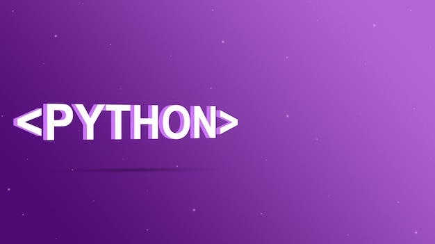 Python language name in program brackets on a purple background 3d