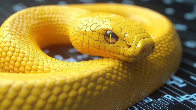Python 編程和編碼的象徵是金色蛇在二進制代碼中交織
