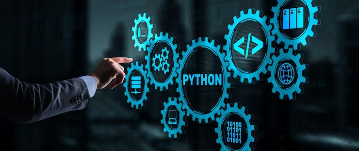 Photo python programming language programing workflow abstract algorithm concept on virtual screen