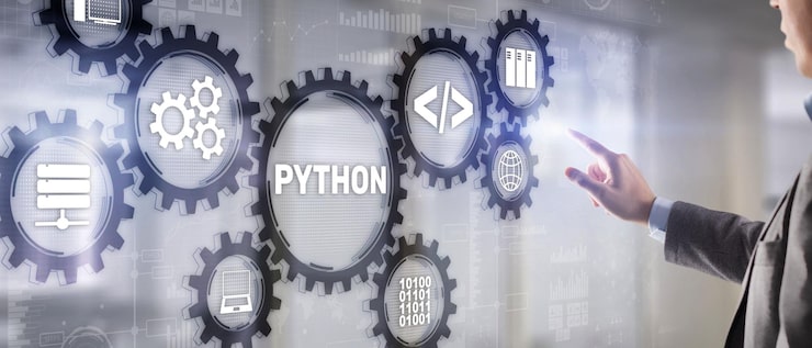 Photo python programming language programing workflow abstract algorithm concept on virtual screen