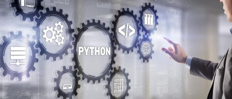 Photo python programming language programing workflow abstract algorithm concept on virtual screen