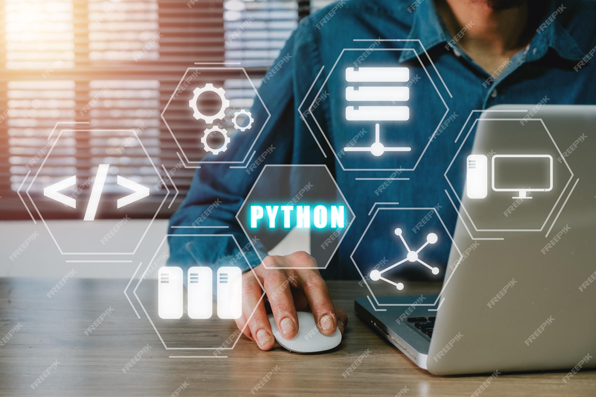 Premium Photo | Python Programming LanguageMan using laptop computer ...