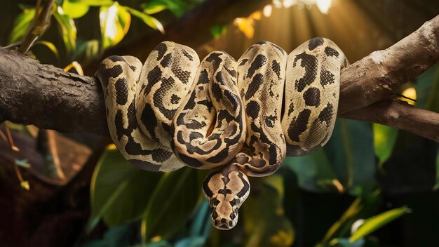 Photo pythonidae snake sleeping on branch pythonidae snake closeup