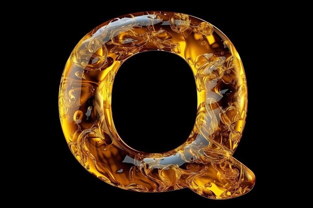 Q Alphabet Letter Liquid 3D isolated on black background