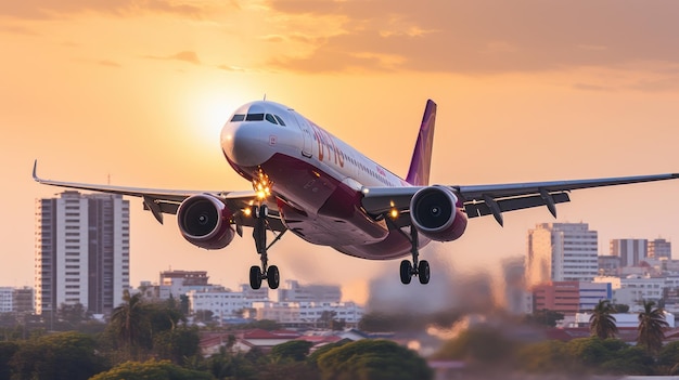 Qatar Airways planes fly through the sky Prepare to land at the international airport