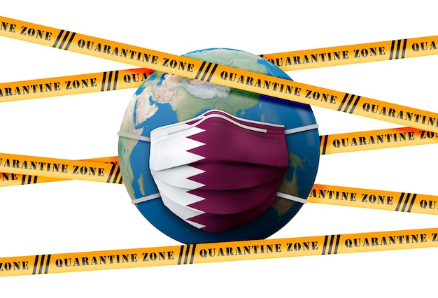 Qatar flag protective medical mask quarantine zone d rendering