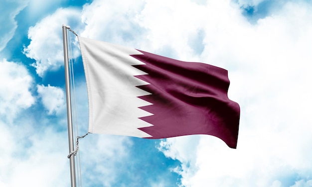 Qatar flag waving on sky background 3D Rendering