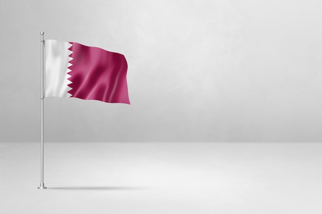 Qatar vlag geïsoleerd op witte betonnen muur achtergrond