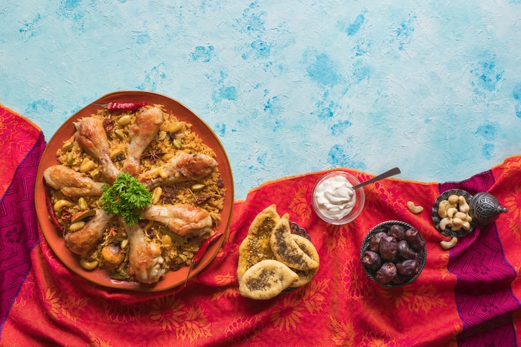Photo qatari chicken majboos-バーレーンとカタールの郷土料理。アラビア料理。