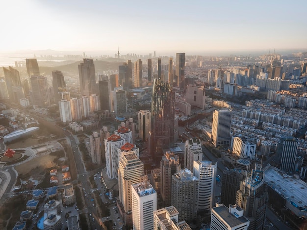 Qingdao Financial Center Building Landscape Skyline Aerial Photography