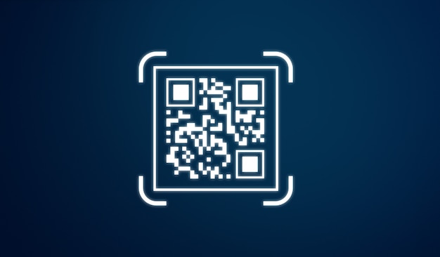 파란색 배경에 QR 코드 아이콘