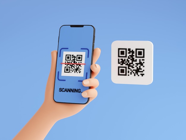 Photo qr code scan concept human hand holding mobile phone with barcode scanning process 3d render