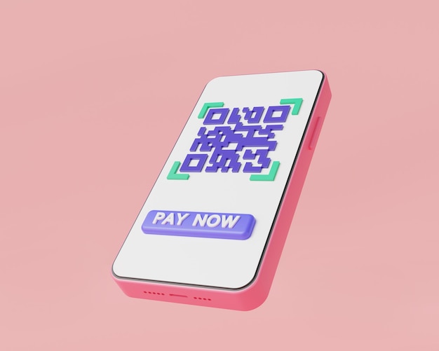 Qr code scanning in smartphone scanning payment verification\
payment transaction scan qr code online shopping money transfer\
online payment 3d rendering illustration cartoon minimal style