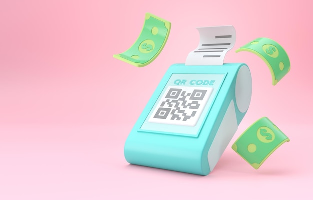 QR POS 결제 3D 일러스트레이션