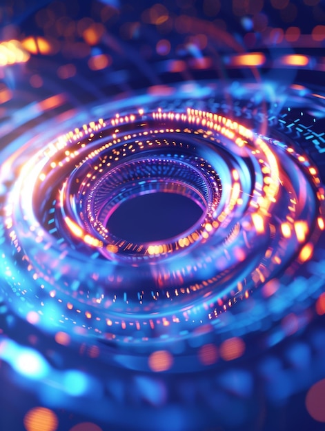 qradient backqround there is a circularspiral vortexicon with circular halos and abstractlighting e