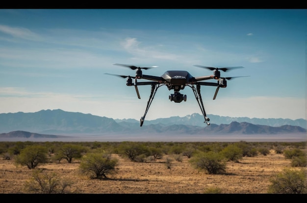 Foto quadcopter drone in volo sopra la foresta