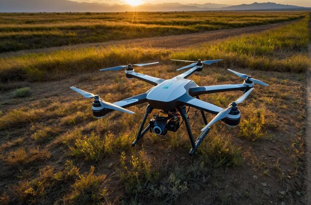 Quadcopter-drone in vlucht over het bos