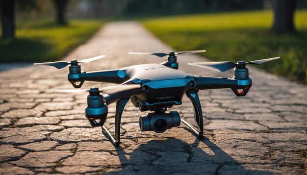 quadcopter on a path in the park