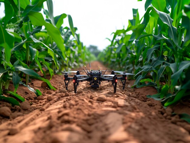 Foto un quadrocopter in un campo di raccolto di mais scansione generativa ai