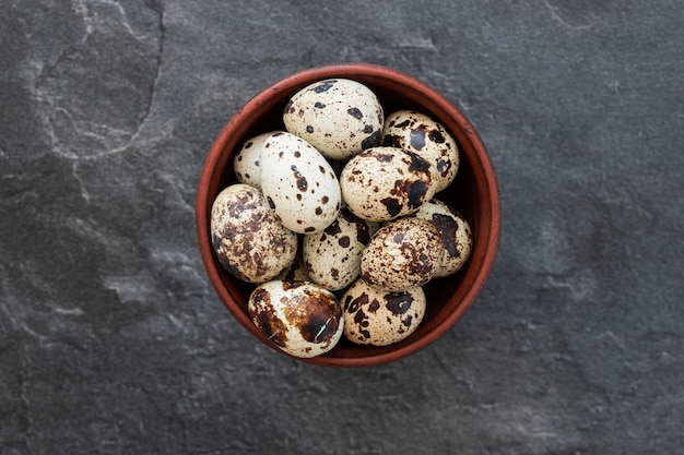 Quail eggs on a background Natural products Place for text Fresh quail eggs