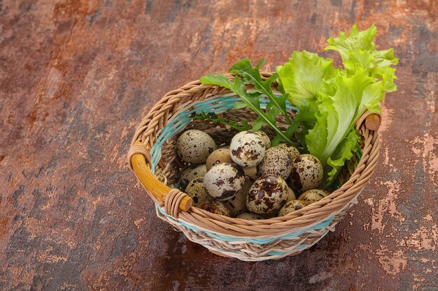 Quail eggs in the basket