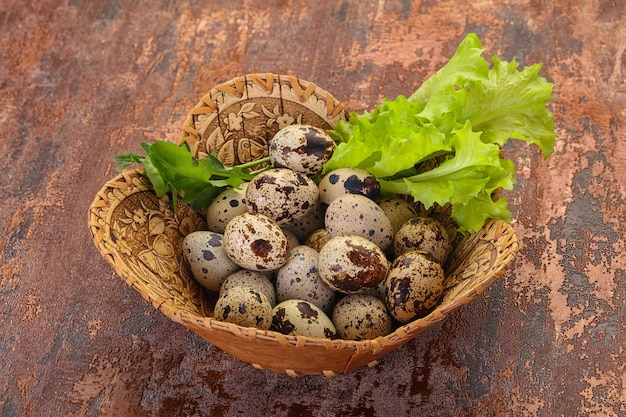 Quail eggs in the basket