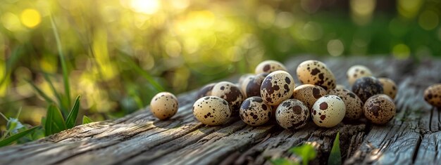 Photo quail eggs closeup on a wooden table