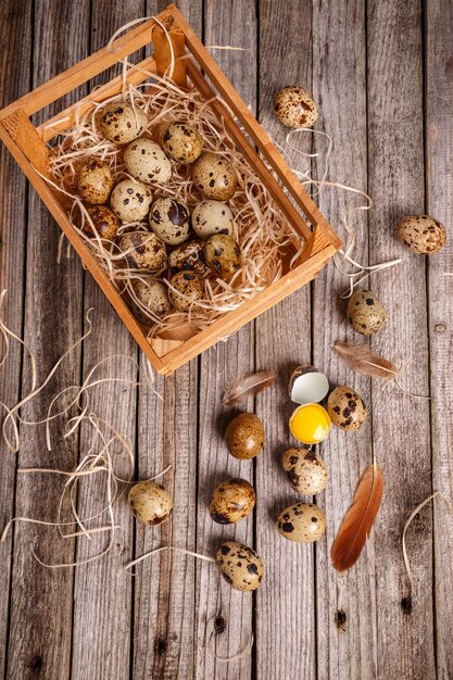 Quail eggs in crate