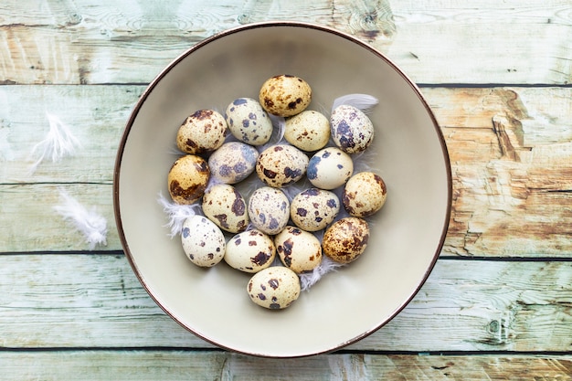 Quail eggs inside a decorative plate 