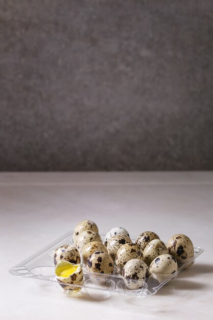 Quail eggs in plastic boxing