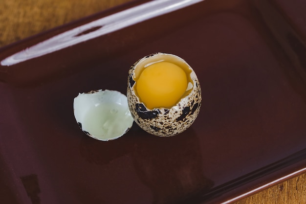 Quail eggs in plate On the old wood table background.