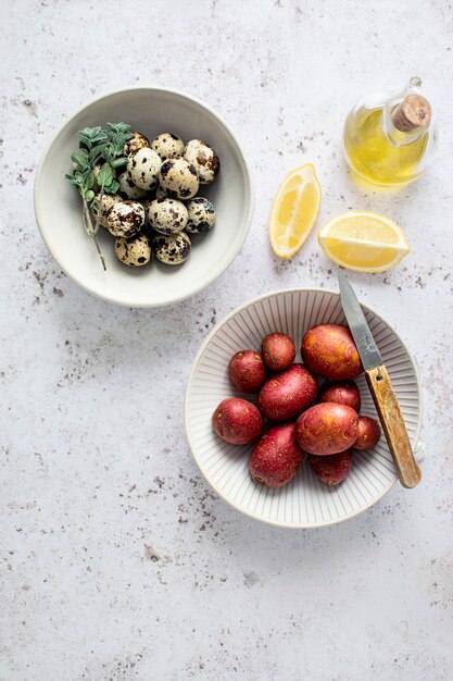 Quail eggs and ruby gem potatoes