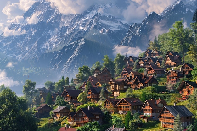 Quaint alpine villages nestled beneath towering mo