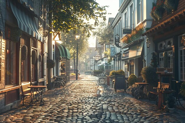 Photo quaint cobblestone streets lined with cozy cafes o