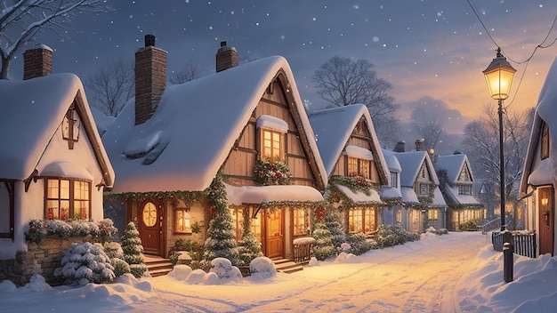 Quaint Cottages in Snowy Splendor