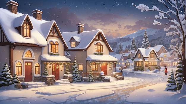 Quaint Cottages in Snowy Splendor