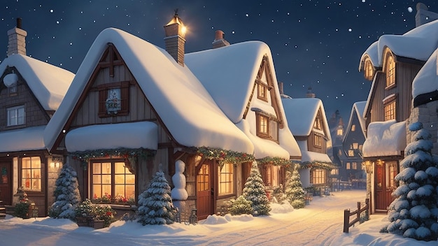 Quaint Cottages in Snowy Splendor