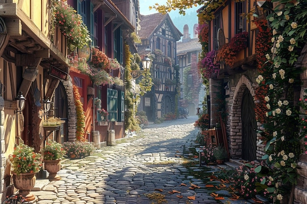 A quaint European town with cobblestone streets oc