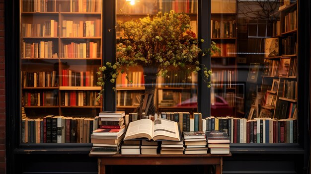 Foto una pittoresca libreria indipendente con un'esclusiva vendita del black friday nella sua vetrina vintage