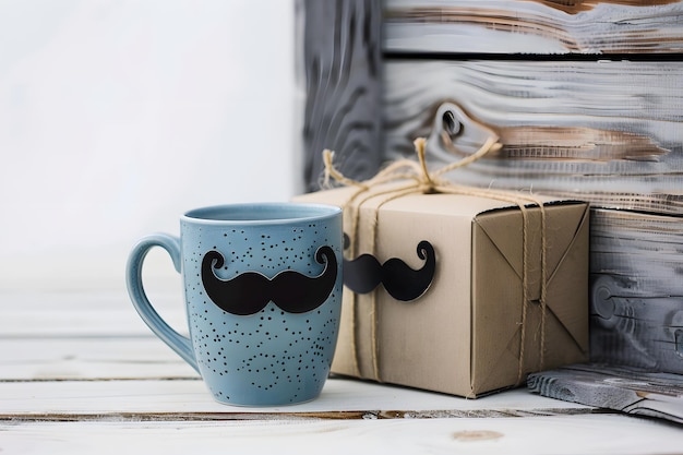 Photo a quaint morning mustachethemed mug and gift box