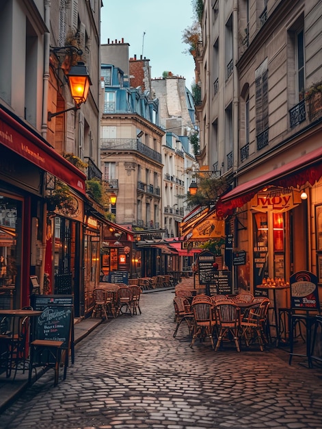 Quaint Parisian neighborhood with charming buildings and iconic sites