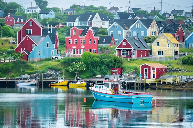 A Quaint Seaside Town with Traditional Fishing and Colorful Cottages