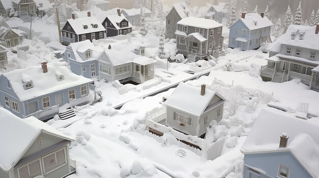 Photo quaint snowcovered village houses during winter season